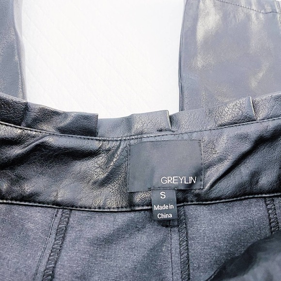 Greylin Black Faux Leather Belted Waist Straight Leg Pants SZ S - Picture 6 of 7